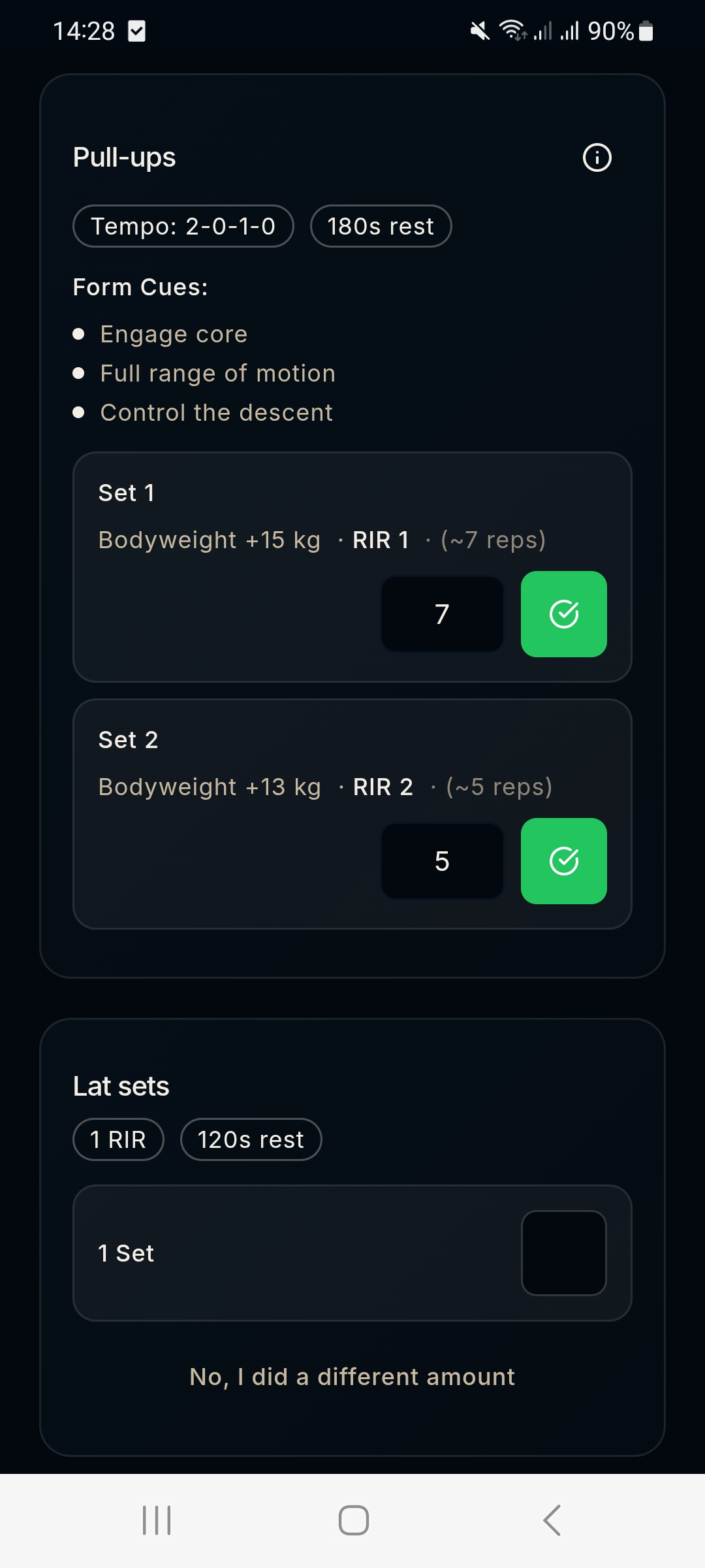 Myoxin Workout Screen